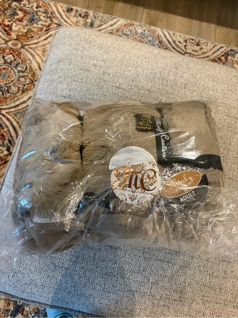 Minky Couture Luxury Designer Blanket in an adult size Brown plush New with tags